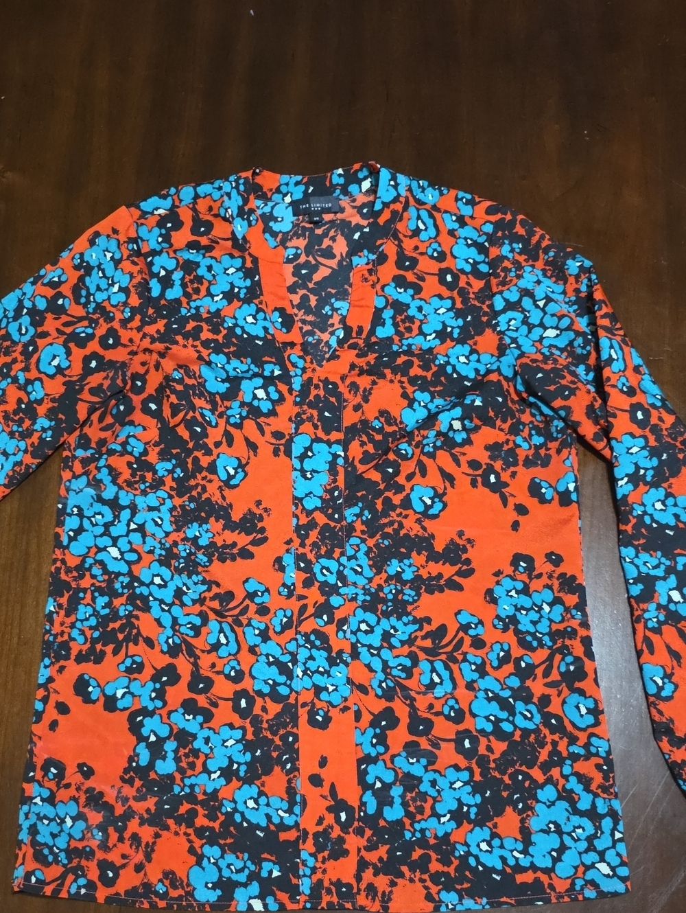 The Limited Orange Floral Blouse with Bright Blue Accents